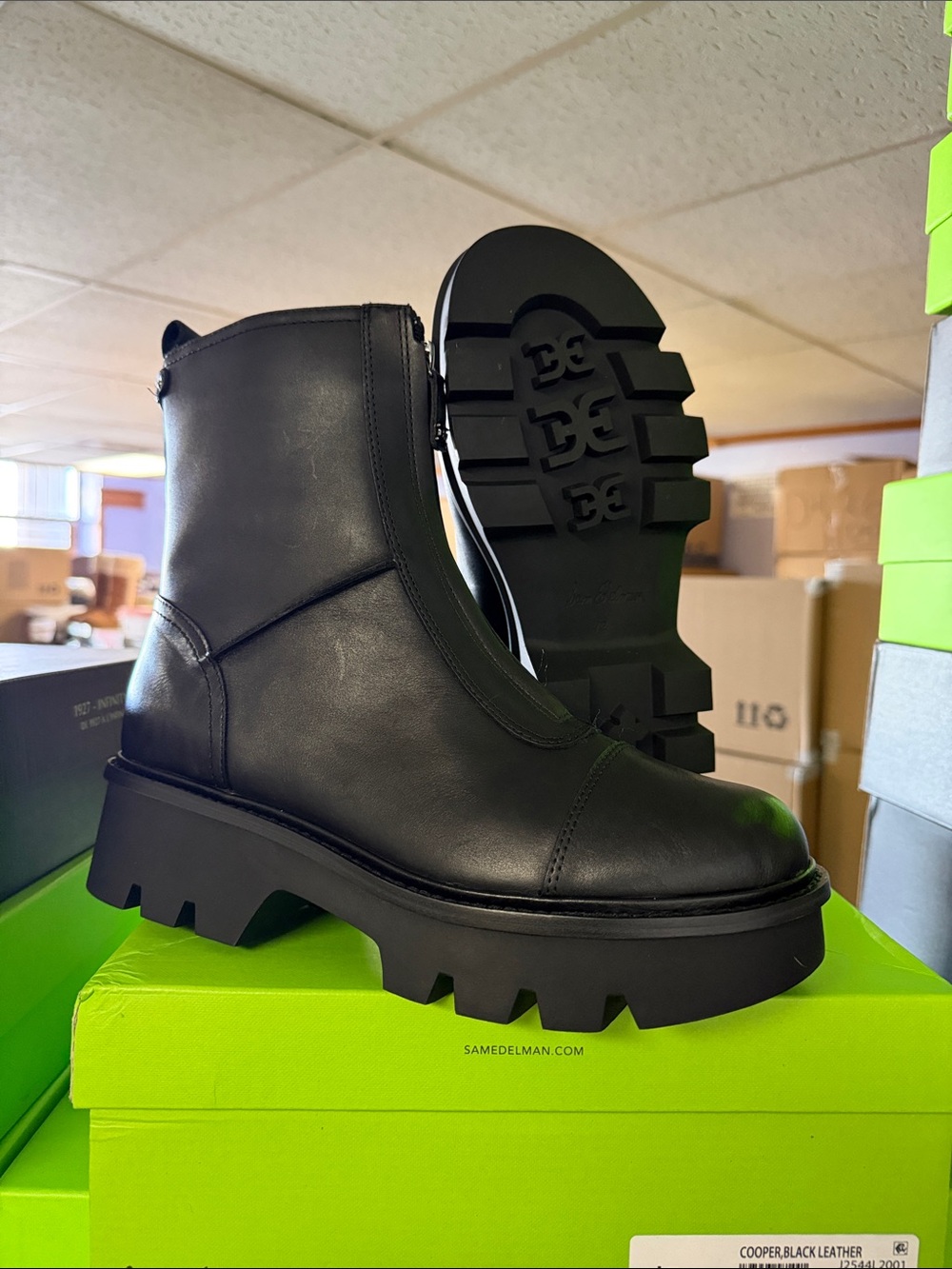 Sam Edelman Cooper Black Leather Platform Lug Ankle Boots